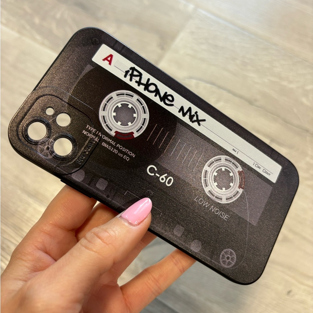 iPhone 11 phone case (looks like a retro cassette tape)